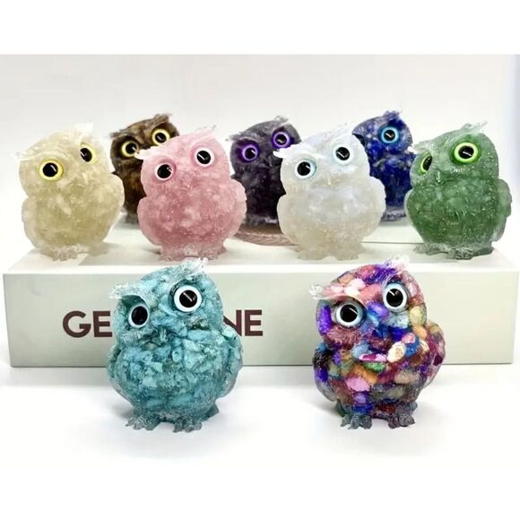 New!  Crushed Genuine Crystal Stone and Resin Owl in Multicolor Chips - Picture 3 of 3